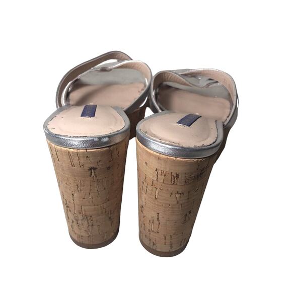 Stuart Weitzman Cadence cork 4 in Wedge Sandal EU 39.5 US 9 metallic silver - Picture 4 of 10